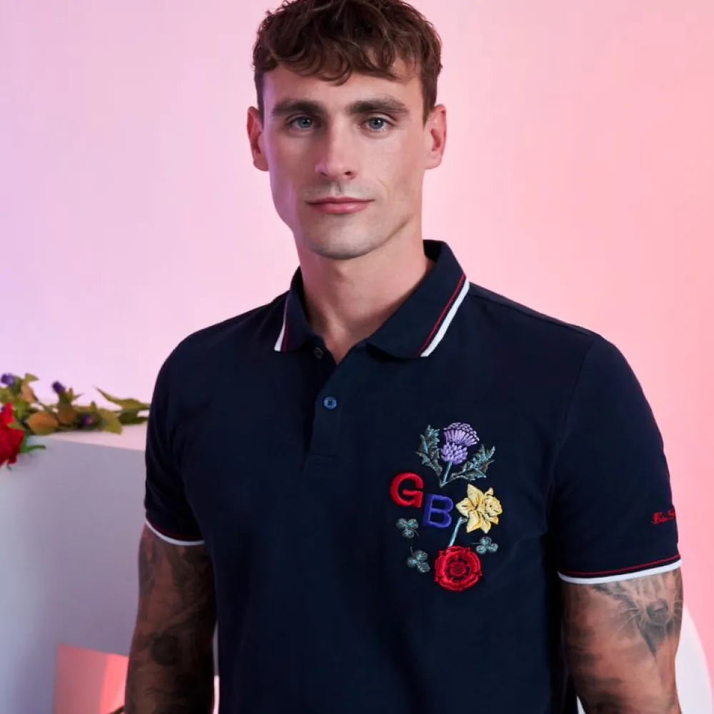 Ben Sherman Team GB Floral Embroidered Polo Navy
