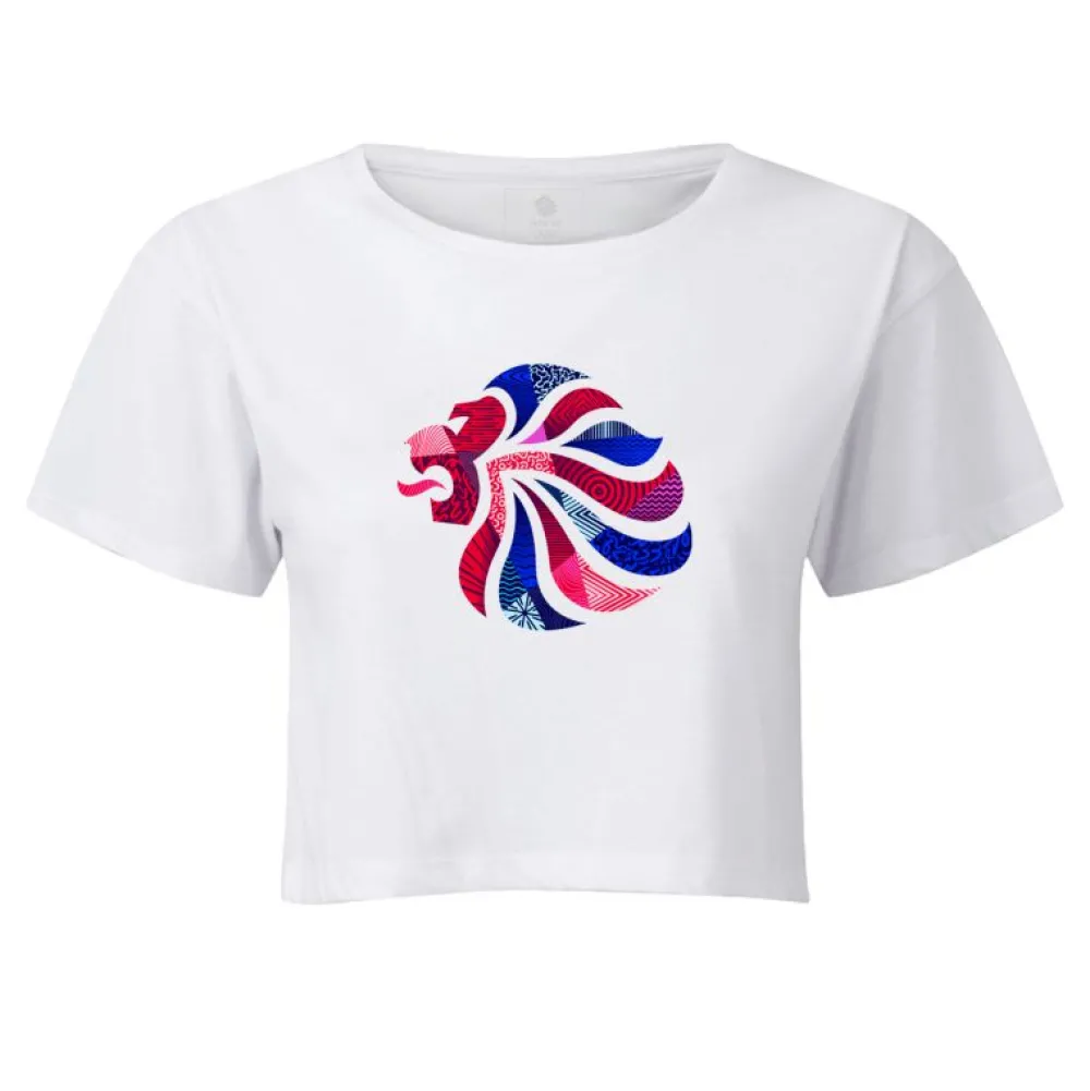Women Team GB Abstract Lion Women's White Crop Top