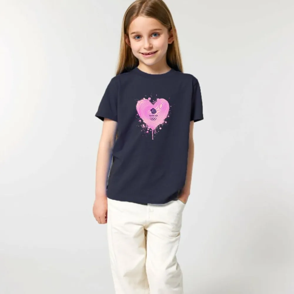 Kids Team GB Girls Heart Graffiti Print T-Shirt Navy
