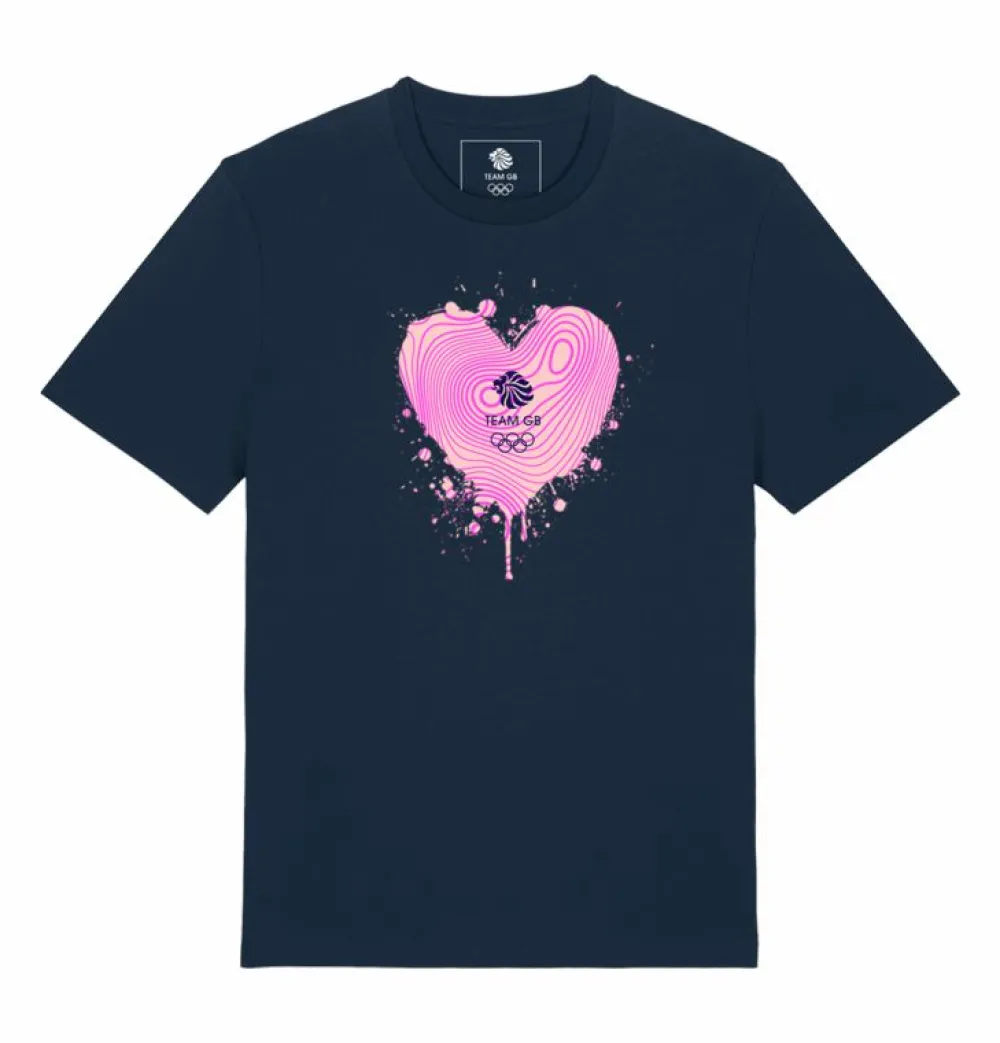 Kids Team GB Girls Heart Graffiti Print T-Shirt Navy