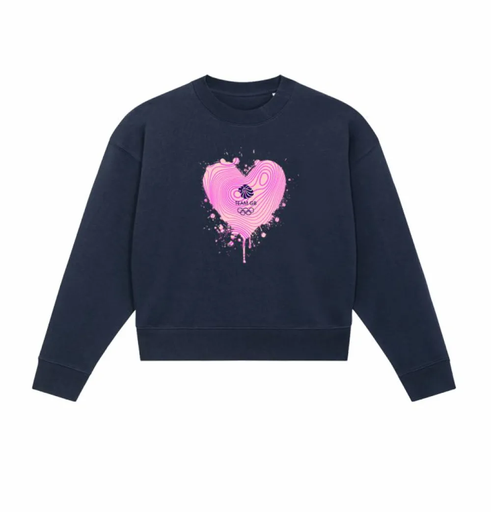 Women Team GB Graffiti Cropped Sweatshirt Navy
