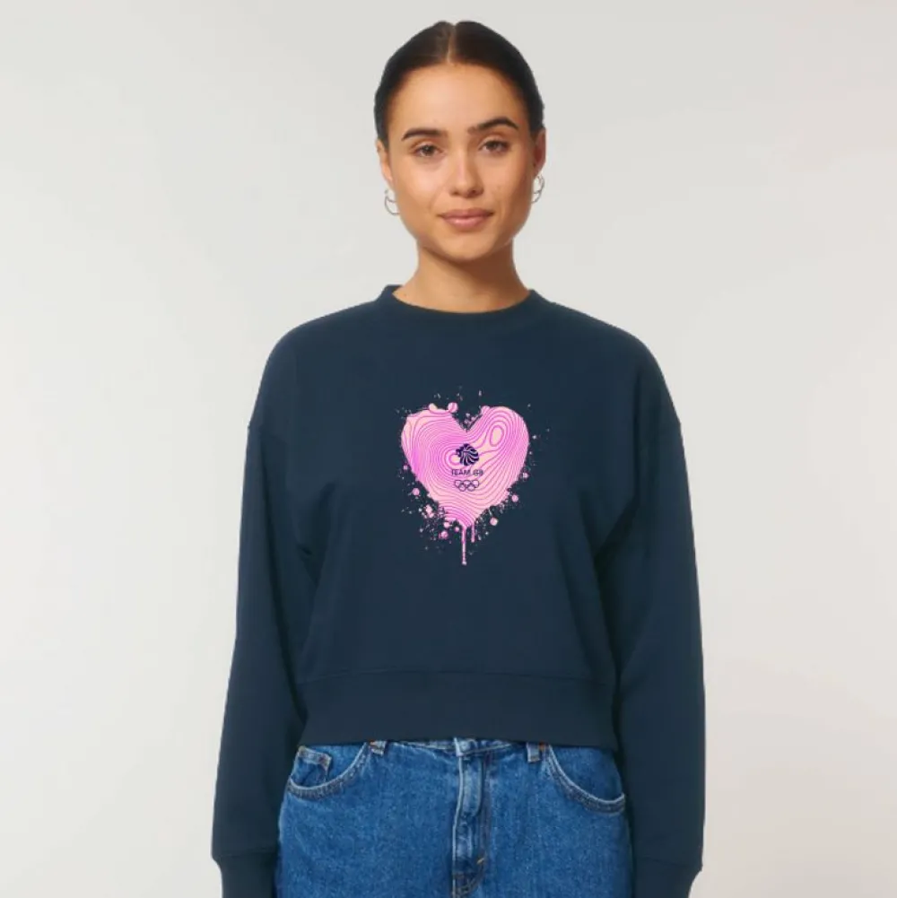 Women Team GB Graffiti Cropped Sweatshirt Navy