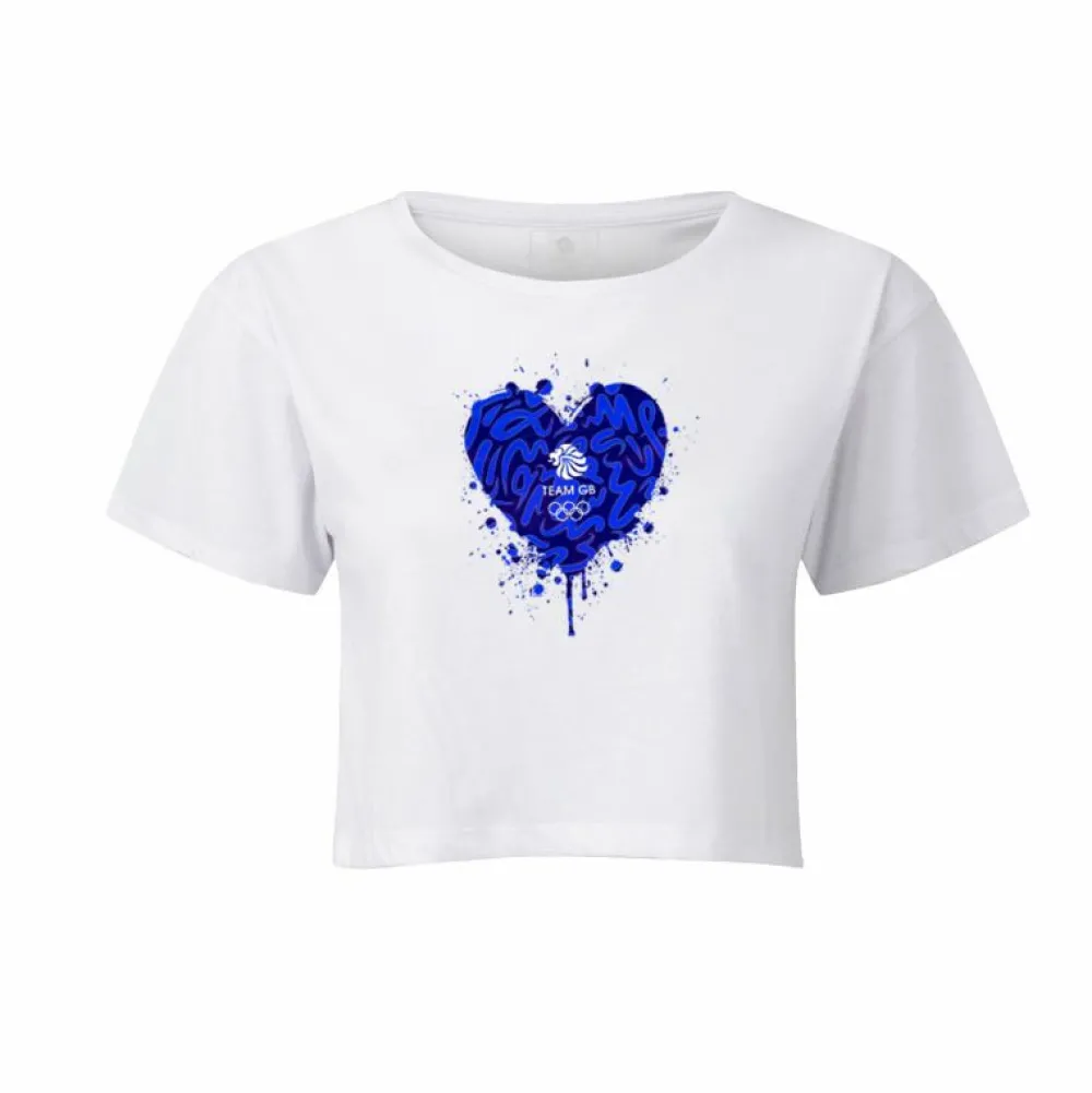Women Team GB Heart Graffiti Cropped T-Shirt White