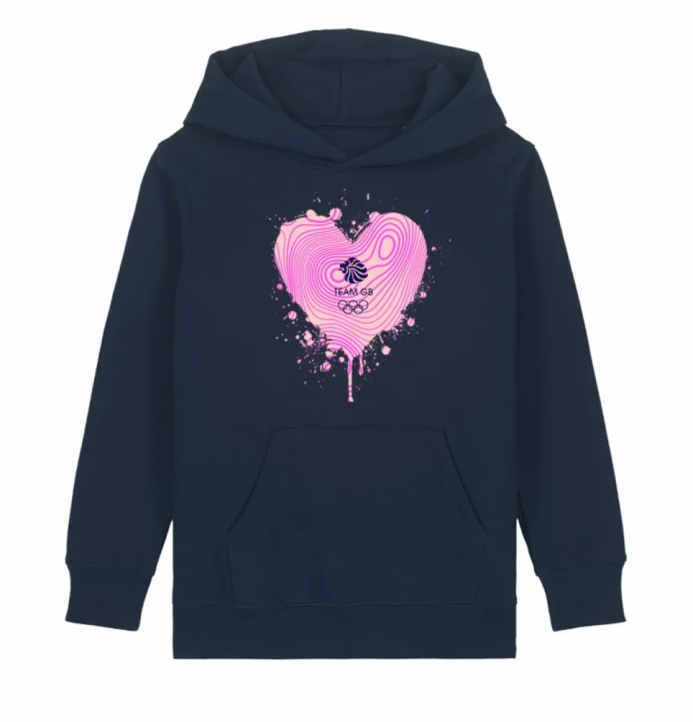 Kids Team GB Kids Heart Graffiti Hoodie Navy