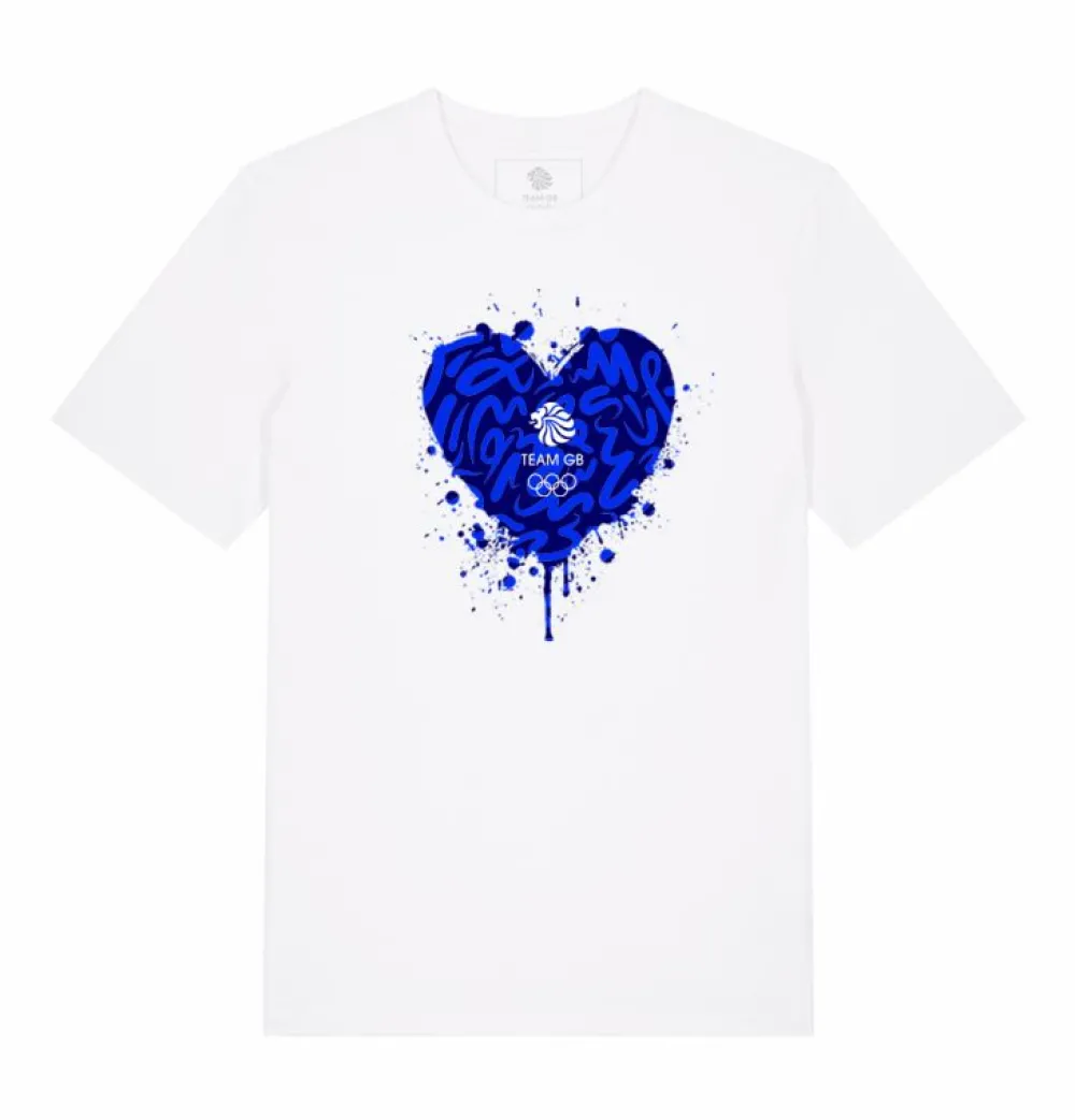 Kids Team GB Kids Heart Graffiti Print T-Shirt White