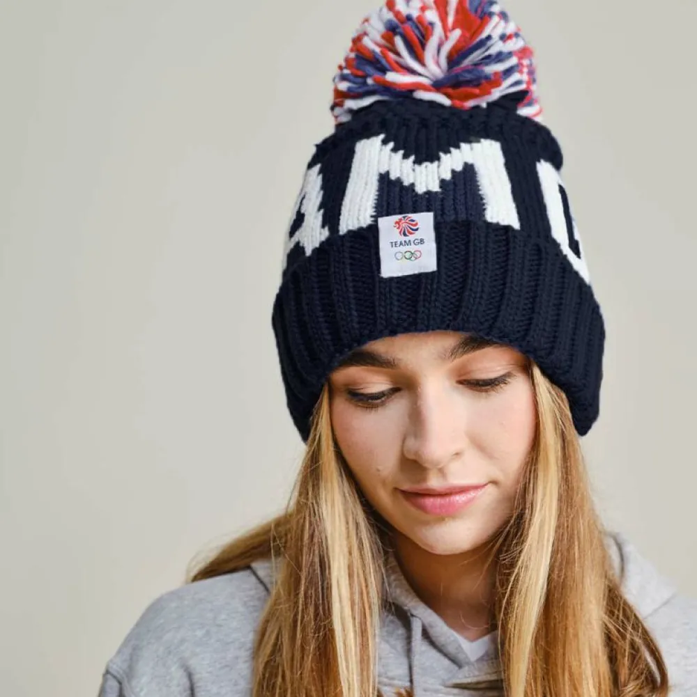 Team GB Text Bobble Hat Navy